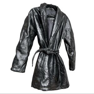 Italian leather patchwork black trench Small